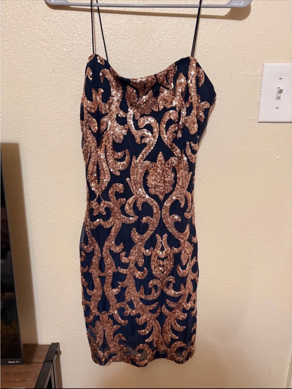 Windsor Navy Mini Dress with Rose Gold Sequin Motif
